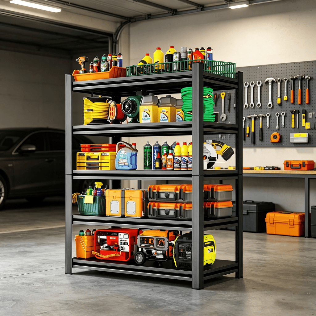 5-Tier Garage Shelves, Adjustable Metal Storage Shelf Rack Organizer for Garage Kitchen Warehouse Pantry Basement