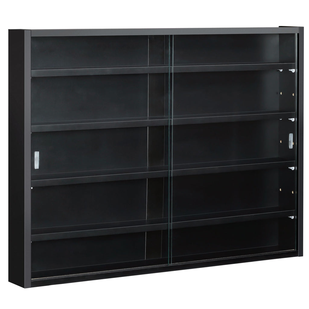 5-Tier Glass Display Cabinet with 2 Glass Doors and 4 Adjustable Shelves, Wall Mounted, Black