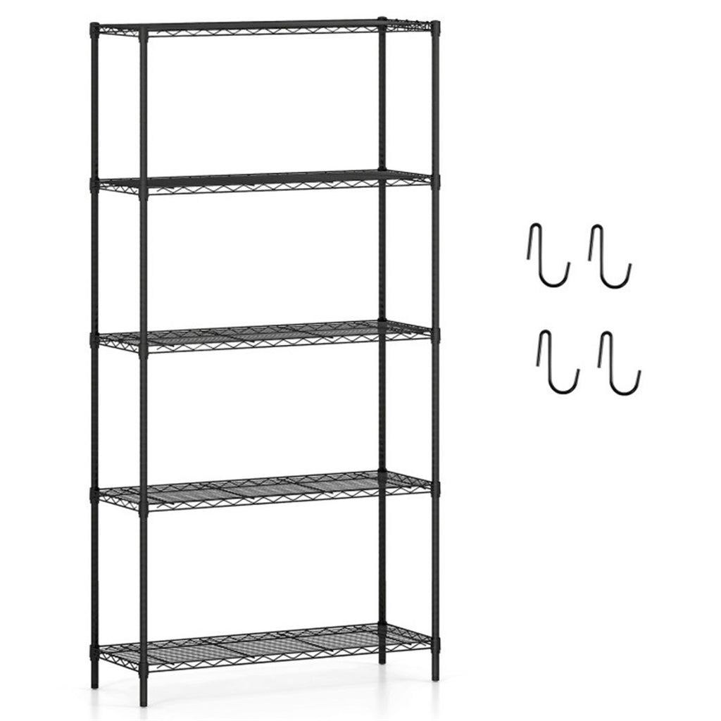 5-Tier Heavy-Duty Metal Wire Shelving, 1250LBS Total Capacity Rack with 250LBS Per Shelf, Black