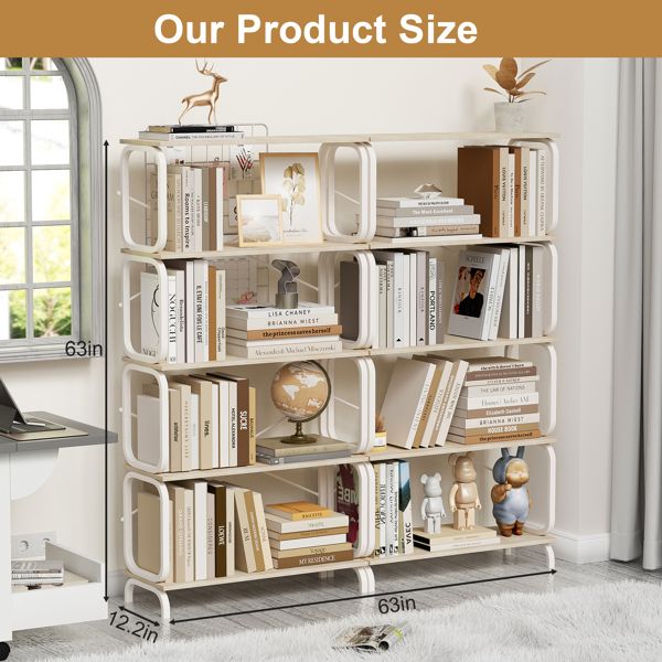 5 Tier Large Book Shelf, Bookcase Home Office Open Bookshelf,Shelves for Living Room, Office Shelf,Vintage Industrial Style Bookshelf with White Metal Frame, Brown