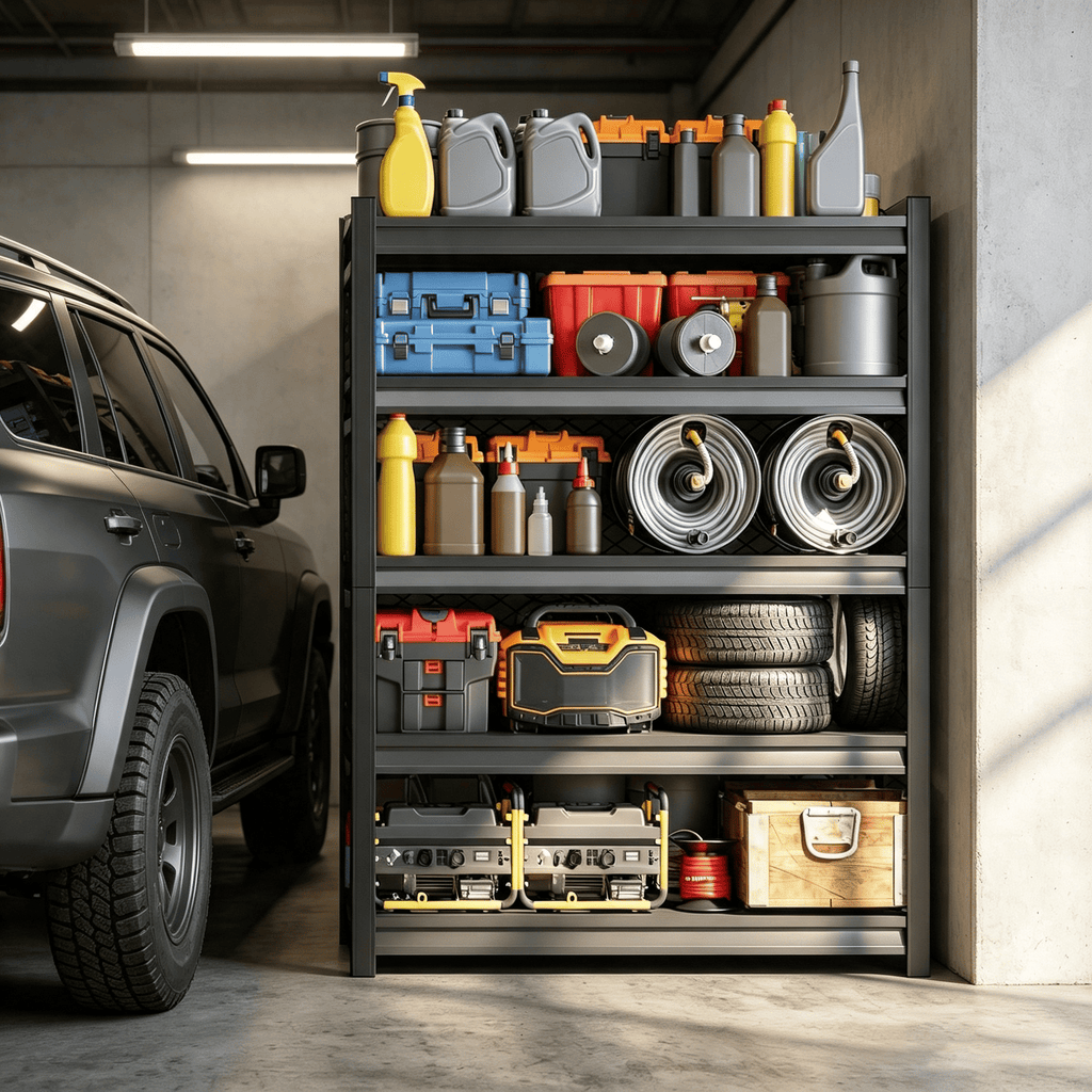 5-Tier Metal Industrial Storage Rack, Adjustable Shelving Storage Unit, Black Metal Shelving Rack Suitable for Living Room, Office, Bedroom and Kitchen