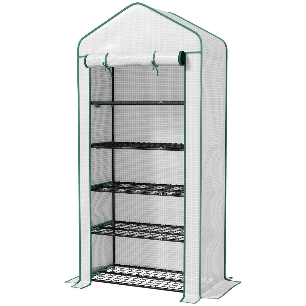 5 Tier Mini Greenhouse, Small Portable Greenhouse with PE Cover, Roll-Up Zippered Door, 76" x 35.4" x 19.3", White