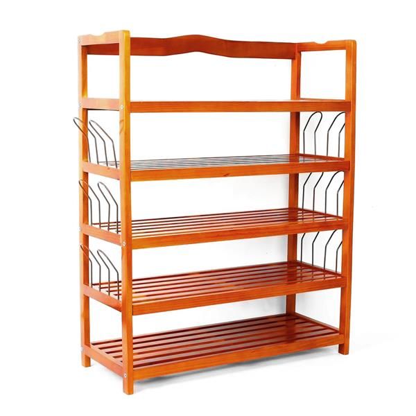 5-Tier Simple Wooden Shoe Rack with 6 Pair Shoe Form Wood Color