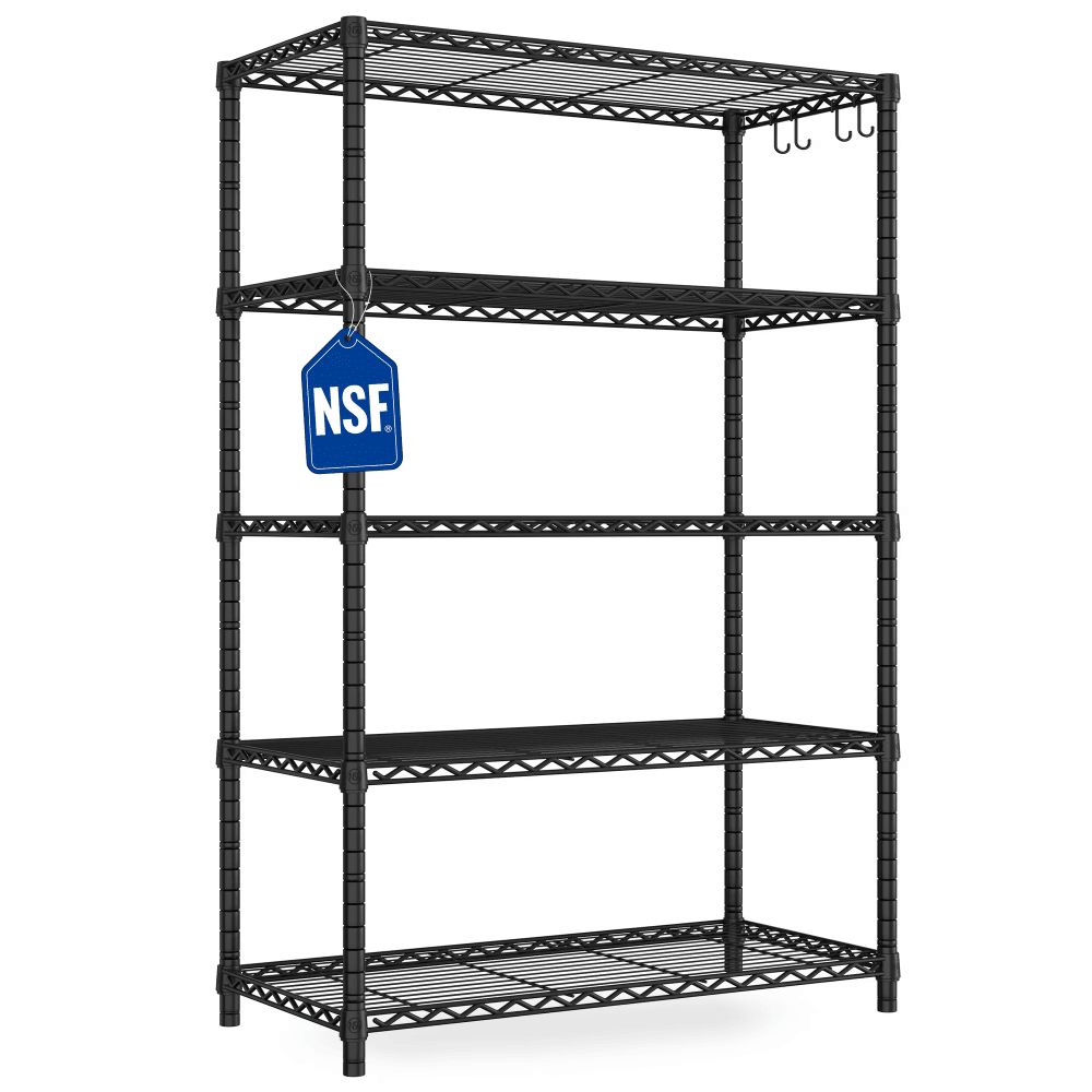 5 Tier Wire Shelving Unit-MetalStorageShelves, Adjustable Wire Rack, Garage Shelving UnitforRestaurant PantryKitchenGarage, 35.5" W x 14" D x 72" H, Black