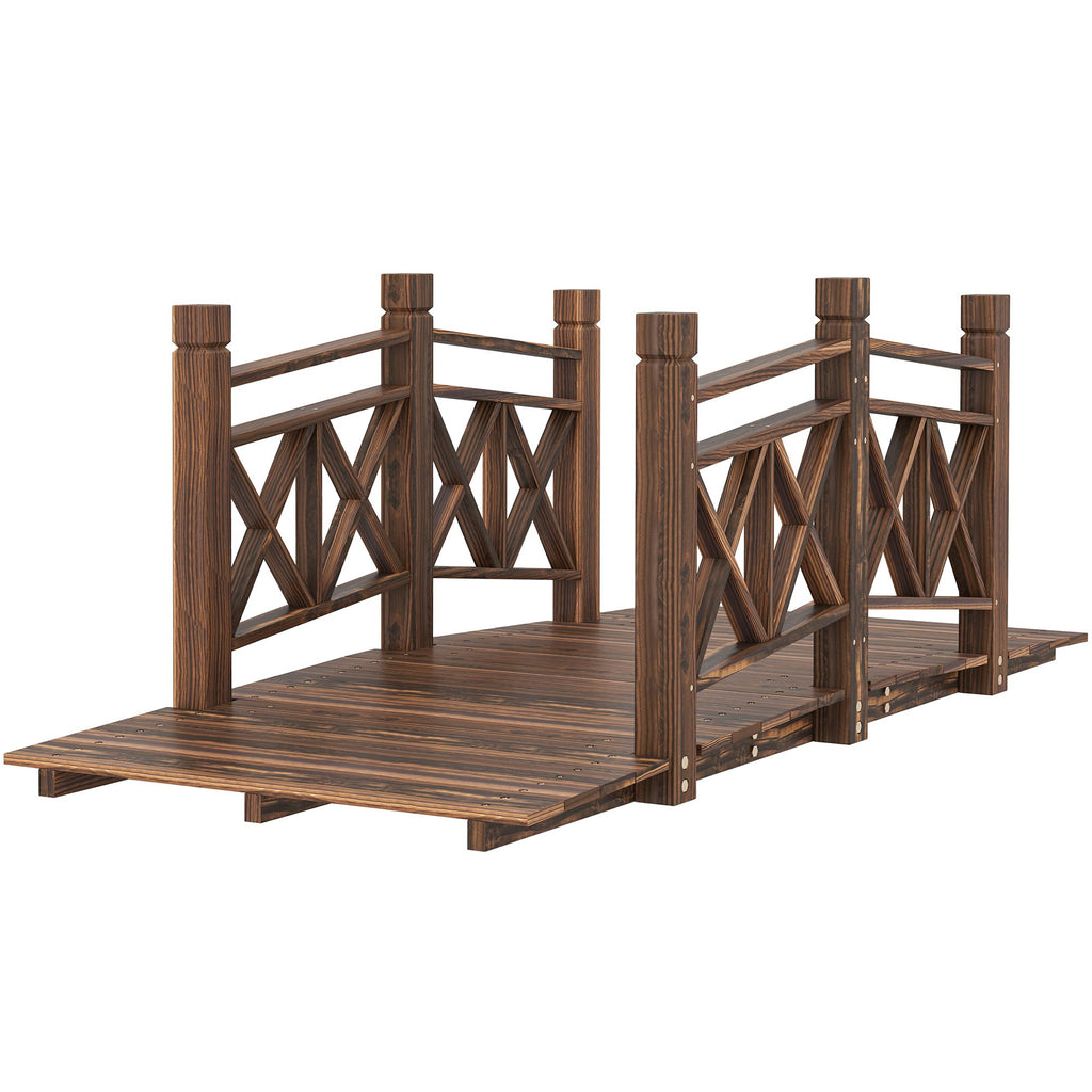5' Wooden Garden Bridge Footbridge for Backyard Ponds, Creeks, Streams, Carbonized