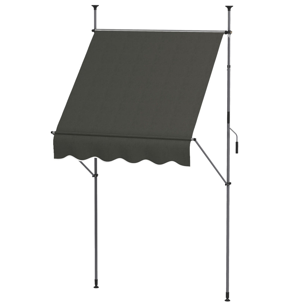 5 x 4 Manual Retractable Awning Non-Screw Freestanding UV Resistant Patio Shade Easy Installation for Window or Door Dark Gray