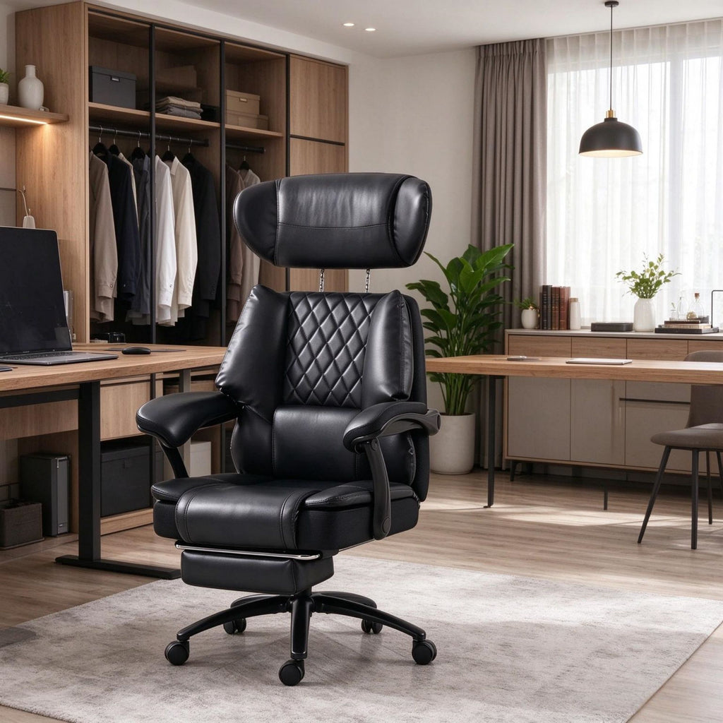 500 lbs Big and Tall Office Chair, Wide Seat Desk Chair with Adjustable Headrest, Lumbar Support & Retractable Footrest