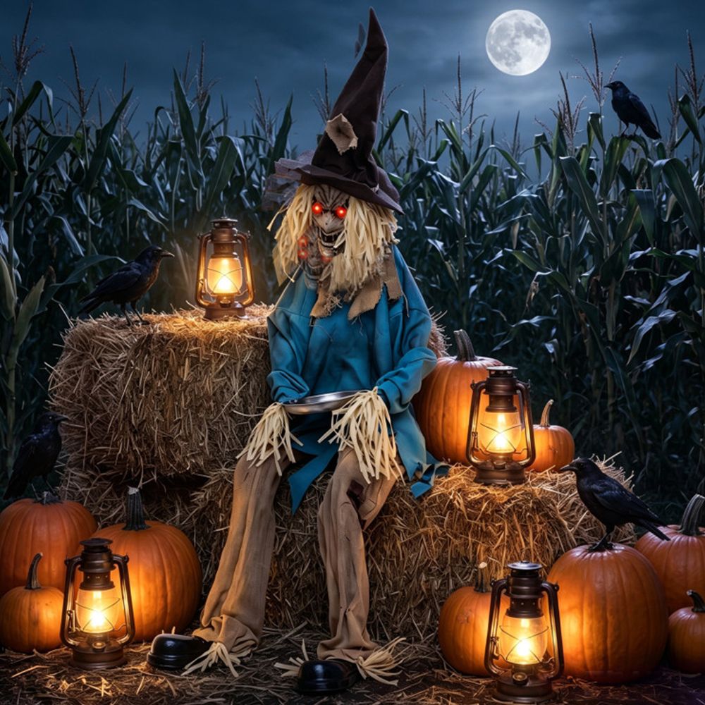 5.2 ft Halloween Animatronic Scarecrow Decoration with Moving Head