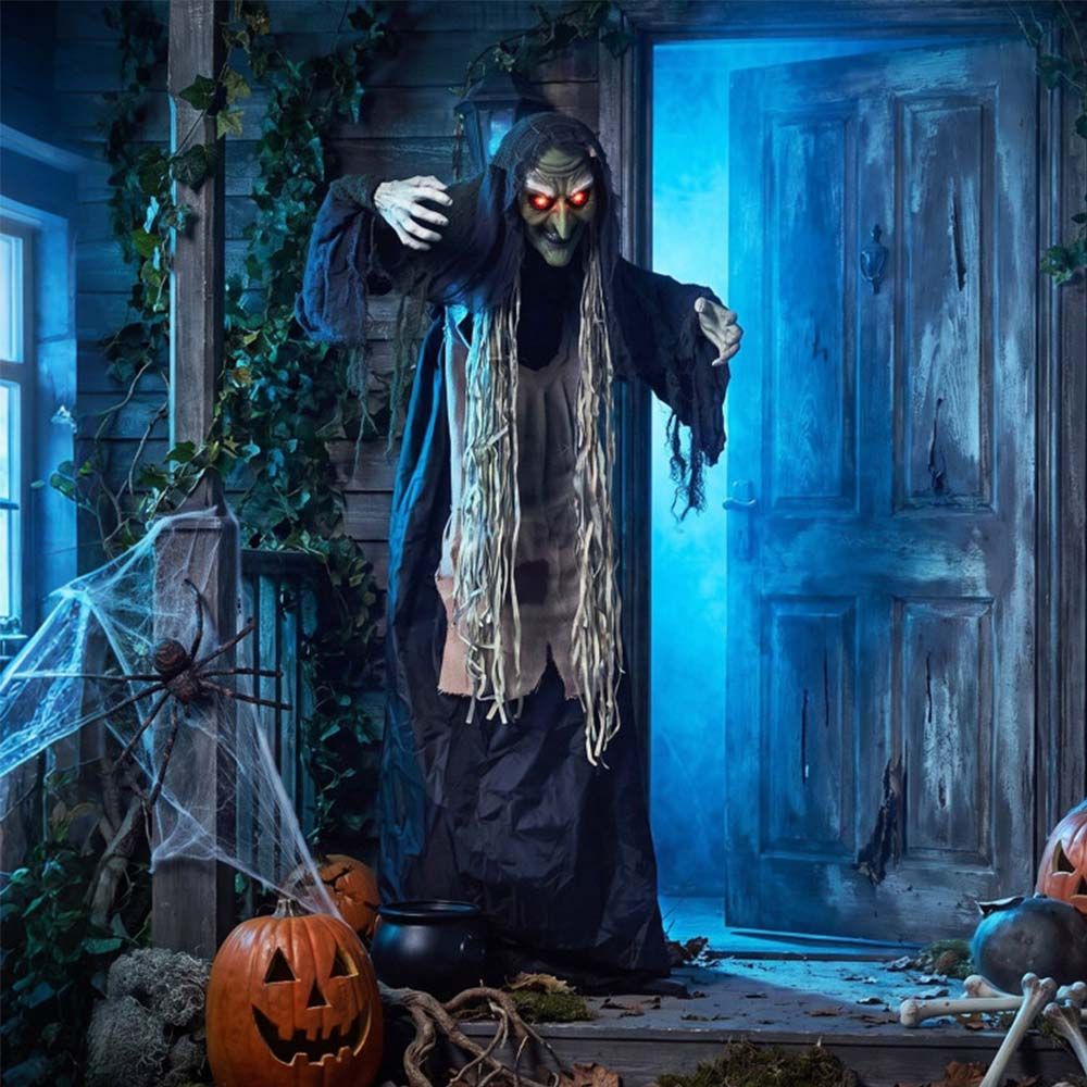 5.3 FT Standing Hunchback Witch Prop with Light-up Eyes