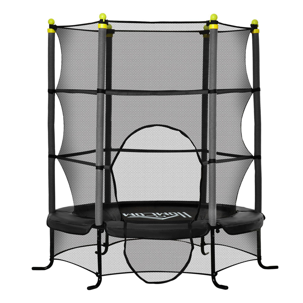 5.3FT Kids Trampoline with Safety Enclosure, Black, Indoor/Outdoor Use for Ages 3-10