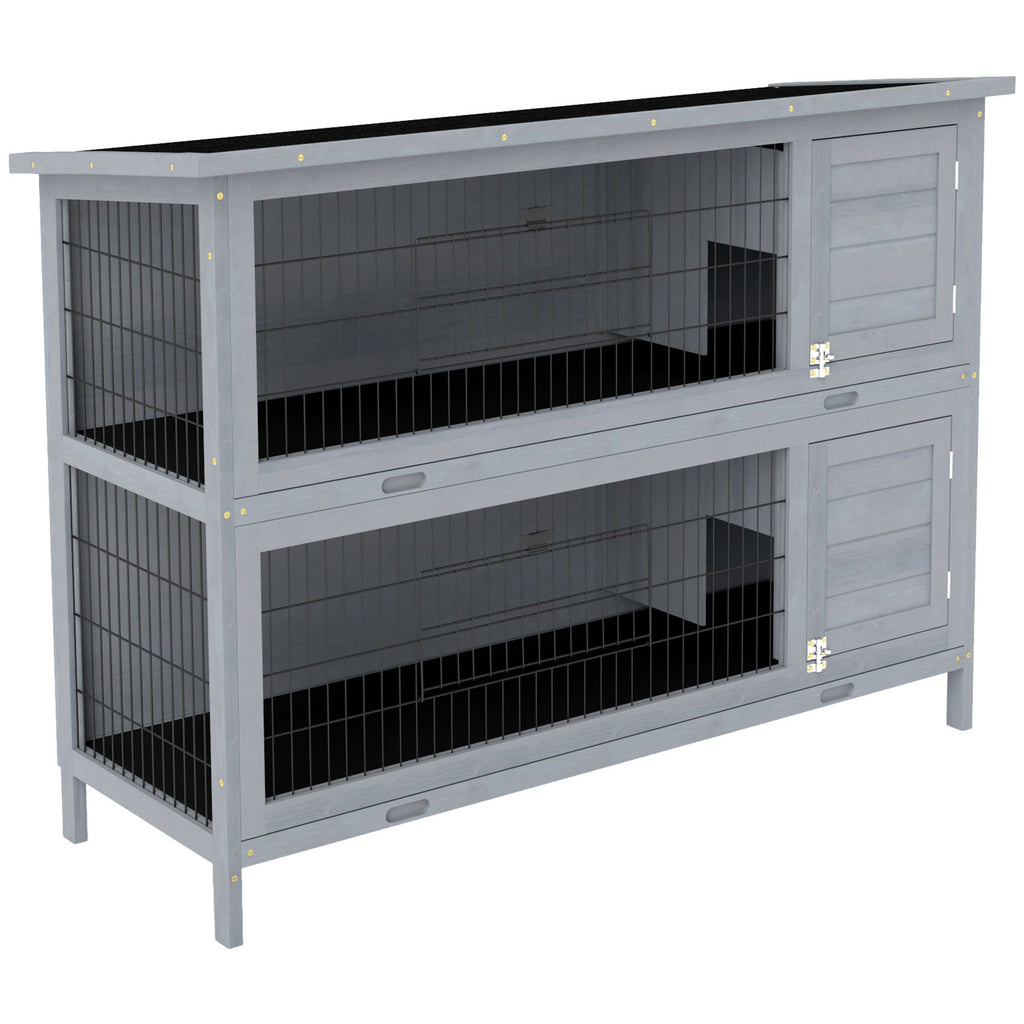 54" 2-Story Large Rabbit Hutch Bunny Cage Wooden Pet House Small Animal Habitat with Lockable Doors, No Leak Tray and waterproof Roof for Rabbits, Chickens, Ducks, Outdoor/Indoor Gray