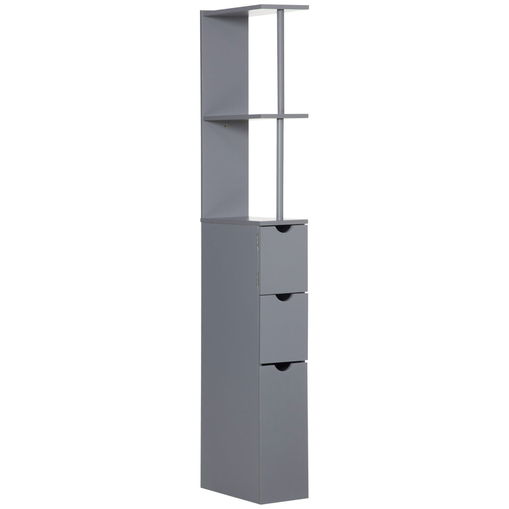 54" Tall Bathroom Linen Tower, Freestanding Storage Cabinet with 2-Tier Shelf & Drawers, Narrow Organizer, Gray