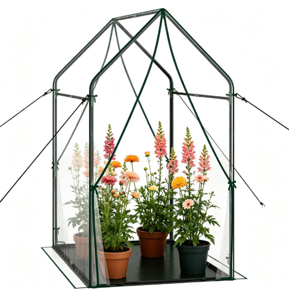 54" x 36" x 67" Portable Mini Greenhouse with PE Bottom Mat, Clear PVC Plant Grow Tent, Wind Resistant Metal Frame Outdoor Green House with Stakes & Ropes