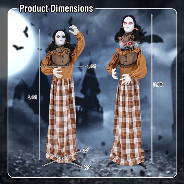5.4ft Halloween Animatronic Witch - Scary Pop-Up Head, Sound/Button Activation, 4 Flashing Red Eyes & Screeching Laugh