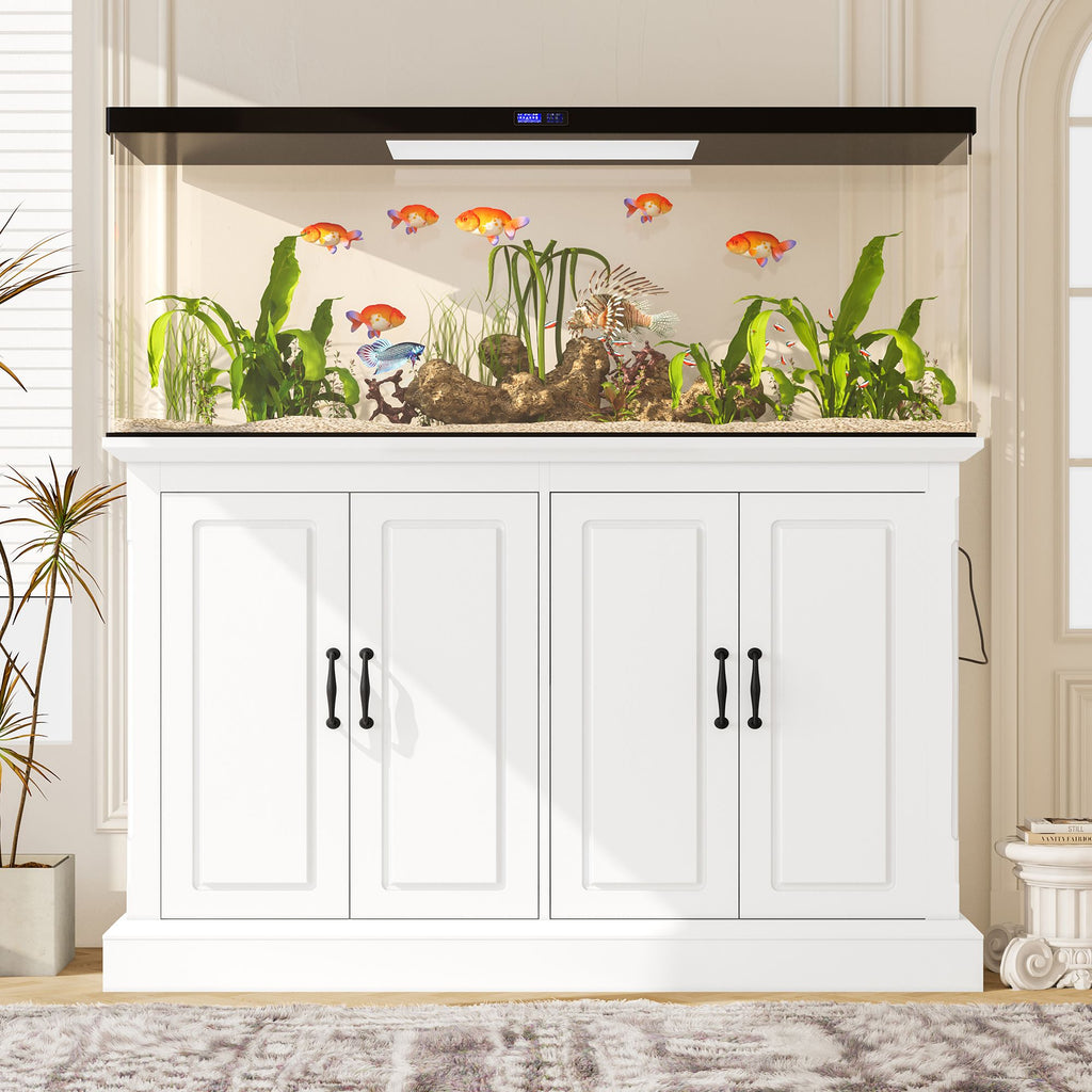 55-75 Gallon Fish Tank Stand with Power Outlet, Aquarium Stand with 4 Cabinets, Heavy Duty Reptile Tank Stand , Turtle Tank, Reptile Terrarium, White