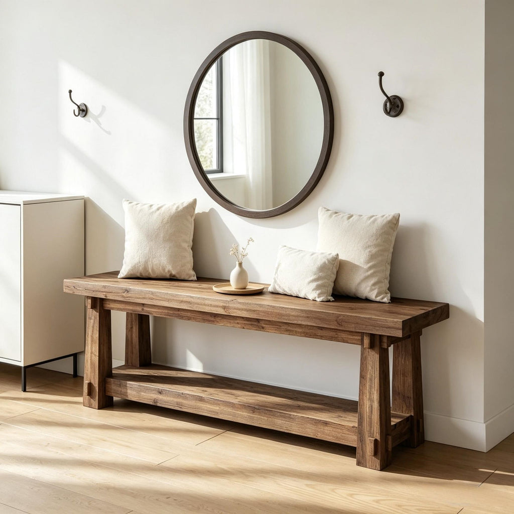 55" Entryway Bench, Narrow Shoe Organizer for Entry, Mudroom, or Living Room