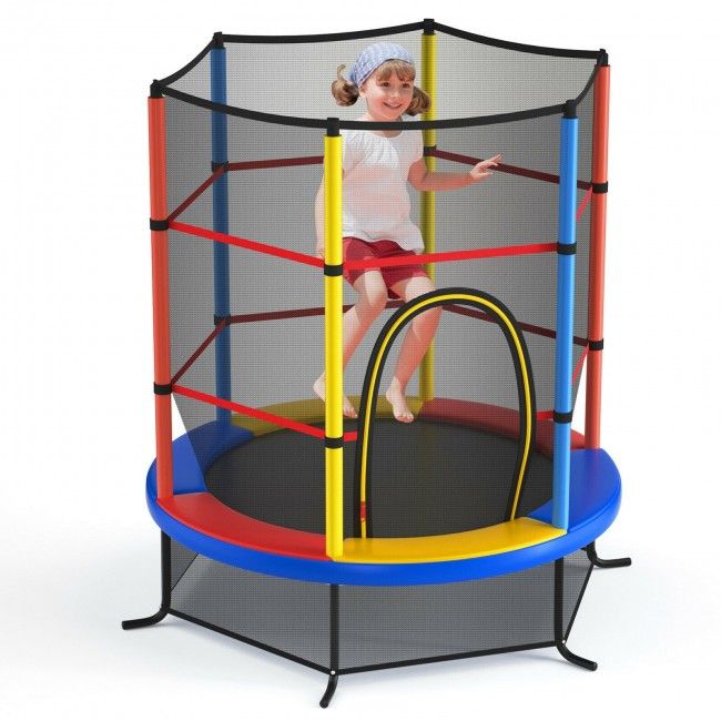 55 Inch Kids Recreational Trampoline Bouncing Jumping Mat with Enclosure Net