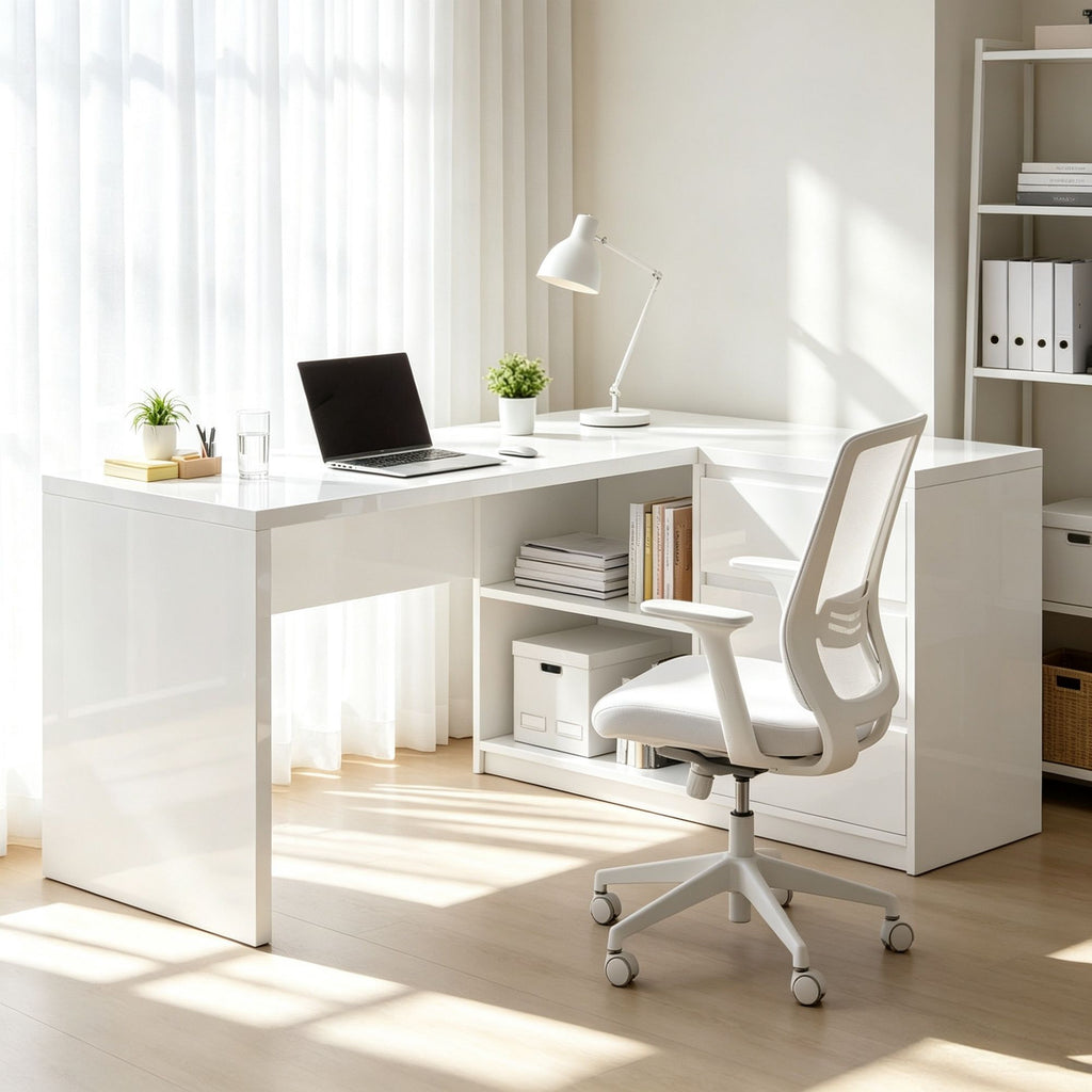 55" L-Shaped Computer Desk with LED Lights, Executive Office Desk with 3 Drawers, Gaming Desk for Home Office