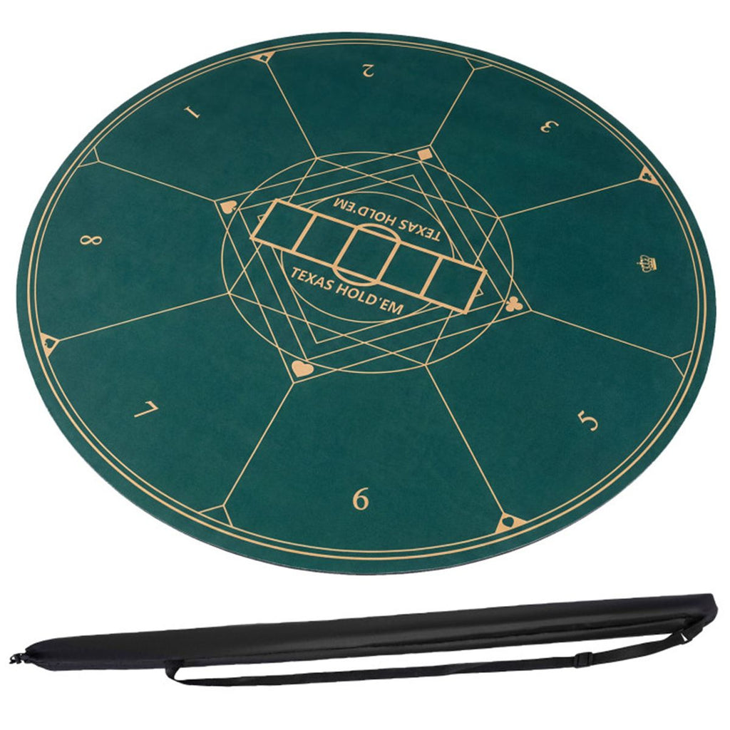 55" Round Foldable Poker Table Top Mat with Non-Slip Rubber Base, Portable Casino-Grade Poker Mat with Carrying Bag (Green)