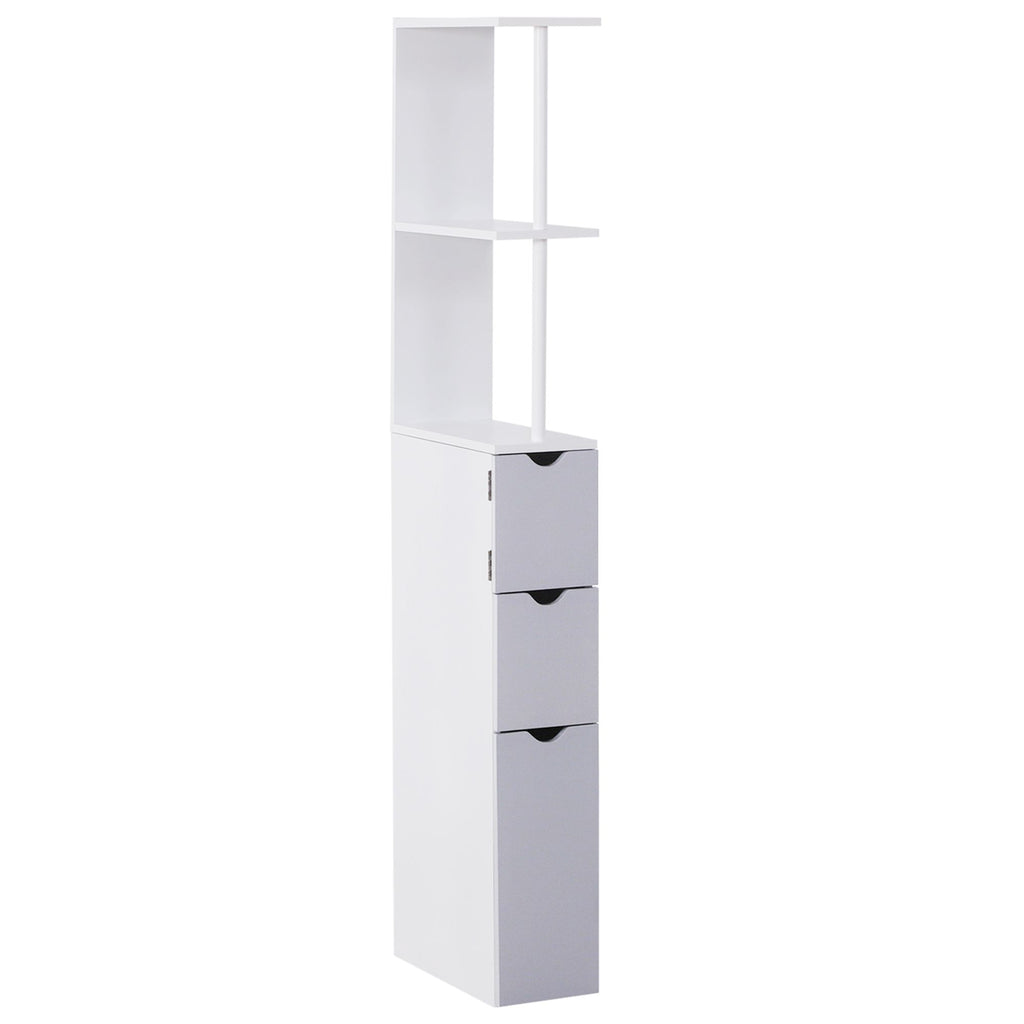 55" Tall Bathroom Cabinets, Narrow Storage Cabinet Freestanding Linen Tower with 2-Tier Shelf and Drawers, White