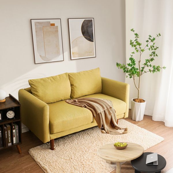 55.5" Linen Round Arm Apartment Loveseat