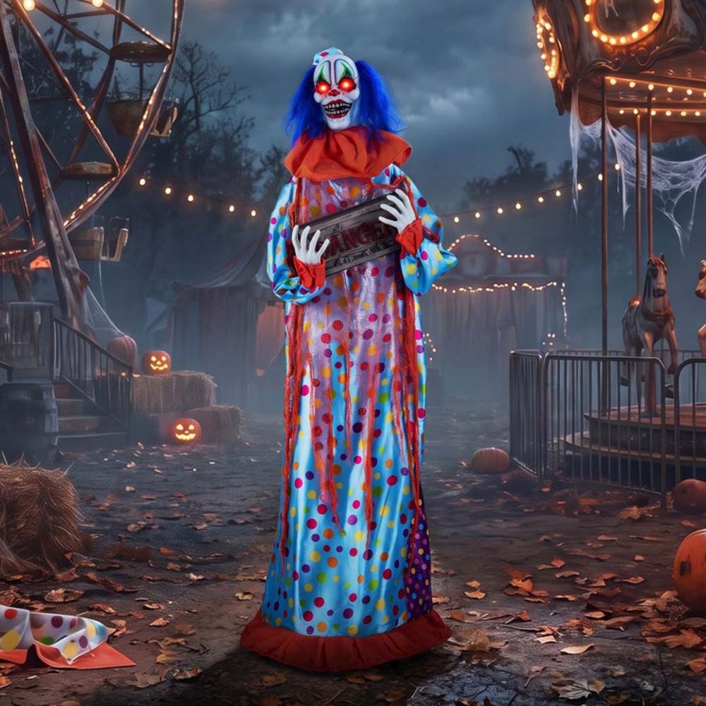 5.6 ft Halloween Animated Clown with Snap-up Head and Voice Effects