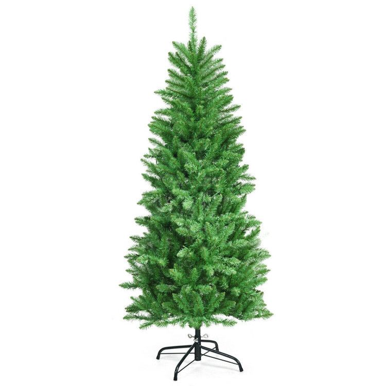 5/6/7 Feet PVC Hinged Pre-lit Artificial Fir Pencil Christmas Tree with 150 Lights