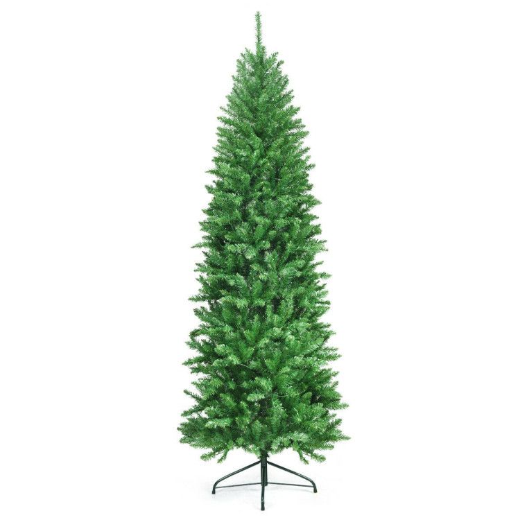 5/6/7 Feet PVC Hinged Pre-lit Artificial Fir Pencil Christmas Tree with 150 Lights