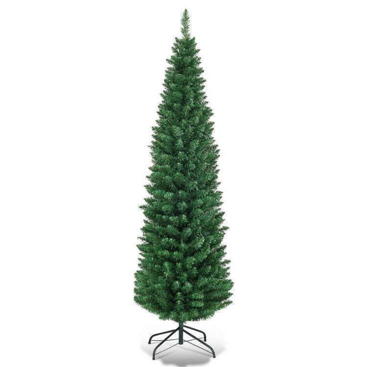 5/6/7/8/9ft PVC Artificial Slim Pencil National Christmas Tree with Metal Stand
