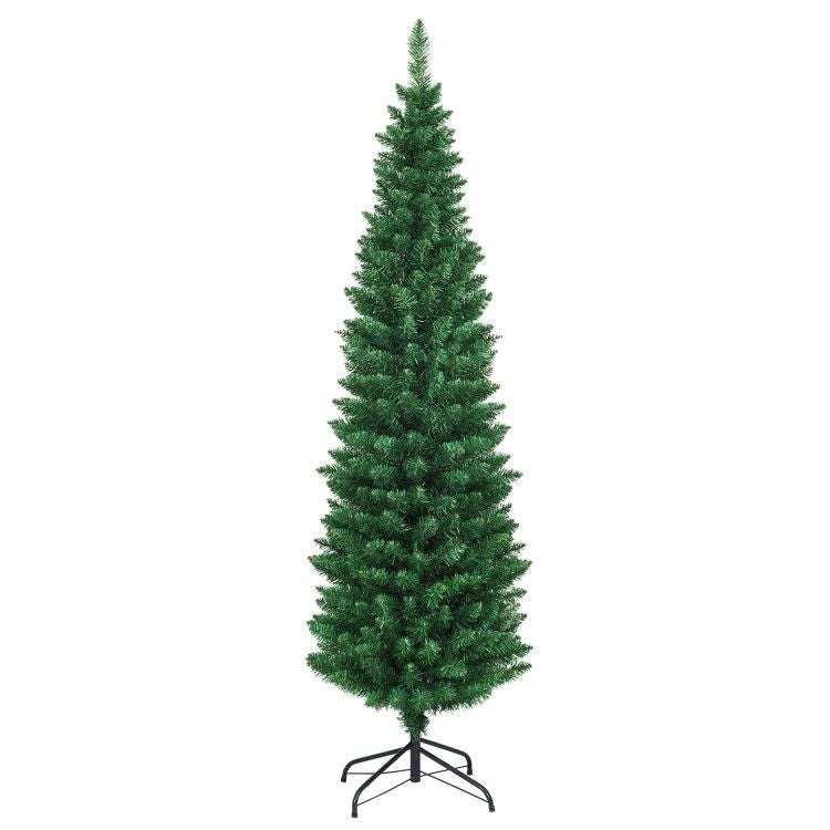 5/6/7/8/9ft PVC Artificial Slim Pencil National Christmas Tree with Metal Stand