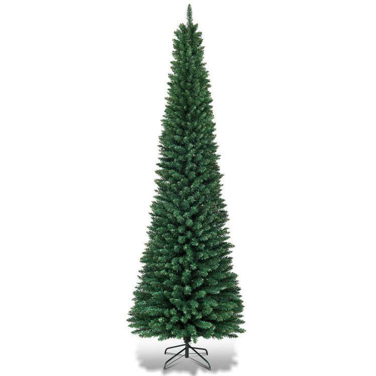 5/6/7/8/9ft PVC Artificial Slim Pencil National Christmas Tree with Metal Stand
