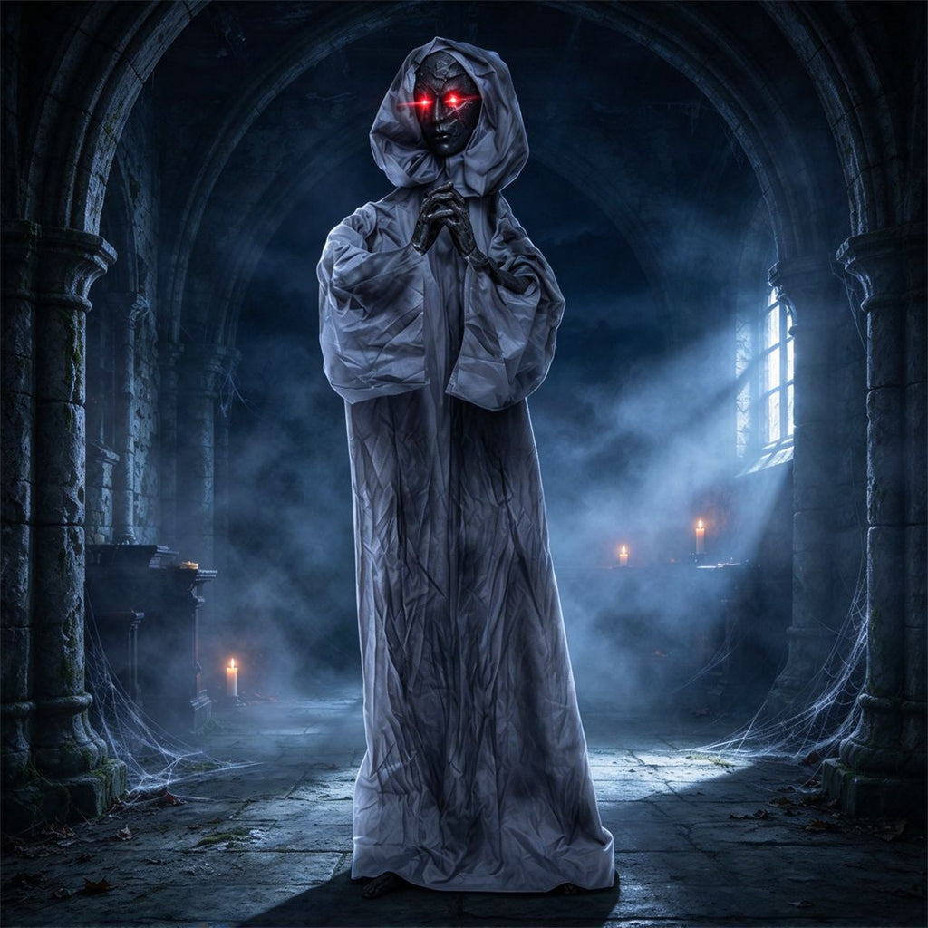 5.6FT Halloween Animatronic Weeping Wraith, Sound & Button Activated, Twitching Ghost with Flashing Red Eyes for Haunted House Yard Decor