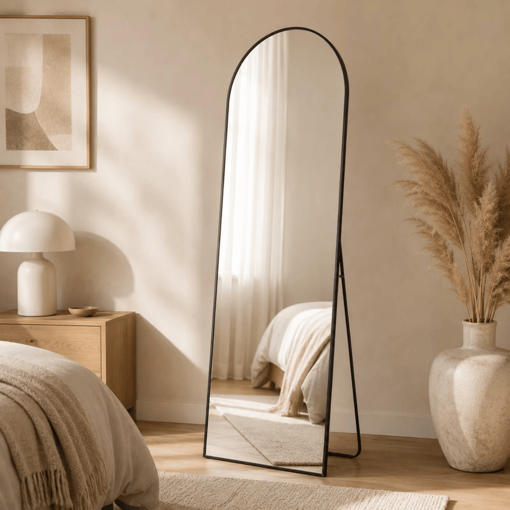 56"x15" Arched Full Length Mirror Freestanding Full Body Floor Mirror, Black
