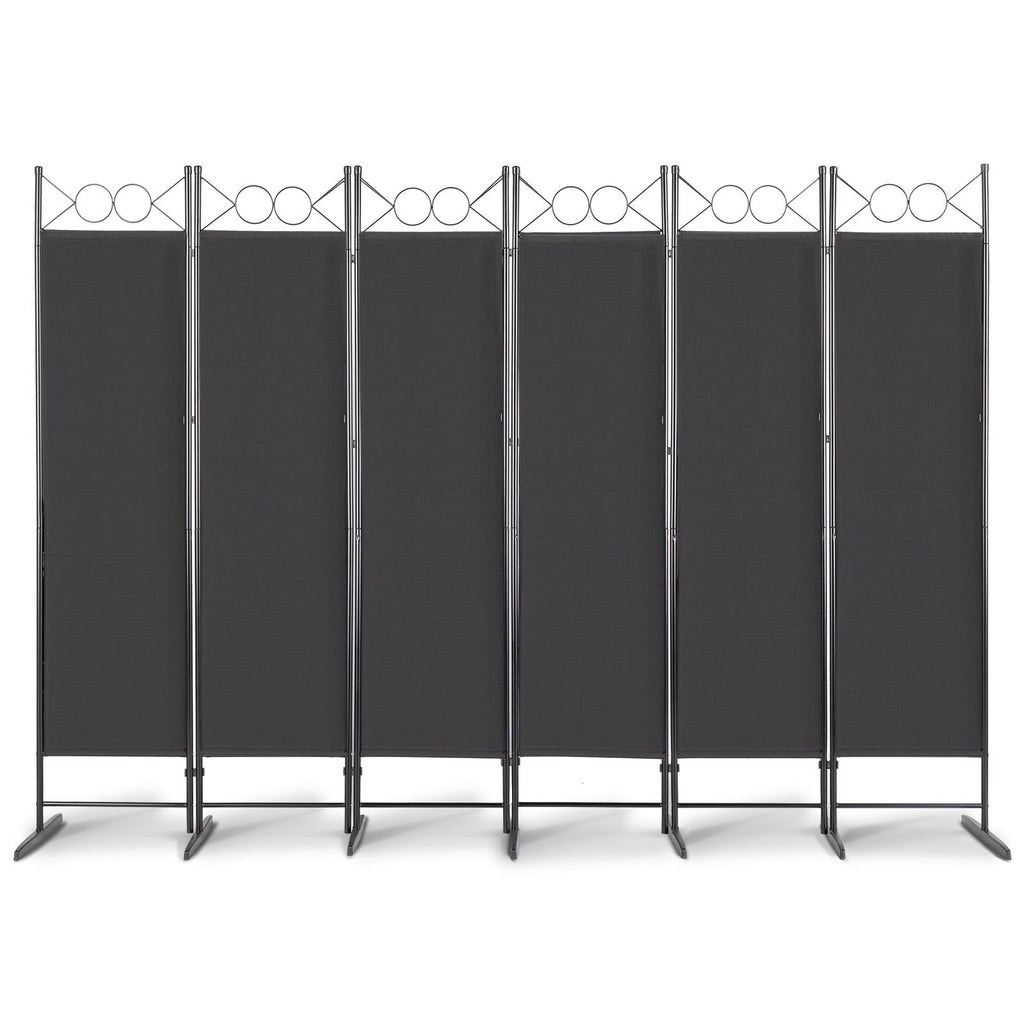 5.74FT 6-Fold Top With Shape 160g Polyester Cloth Plastic Feet Carbon Steel Frame Foldable Screen Black