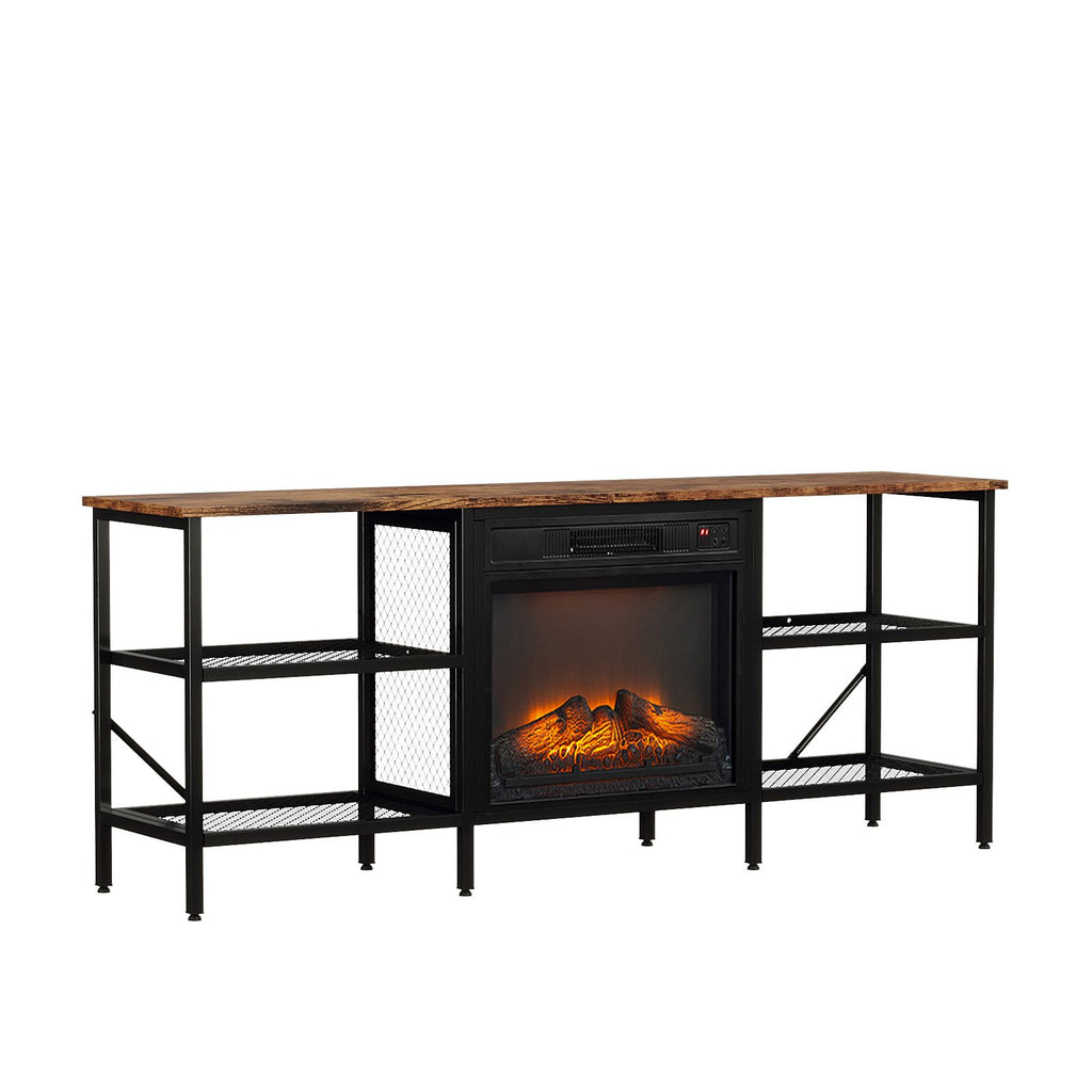 58" Weathered Wood Fireplace TV Stand Console Table with 4 Shelves, for 18" Electric Fireplace Insert