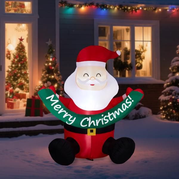 5.8FT Lighted Christmas Inflatable Decoration, Inflatable Santa Claus Holding Banner, Funny Blow Up Yard Decorations with Built-in LED Lights for Holiday Party Front Yard Lawn Garden Decor