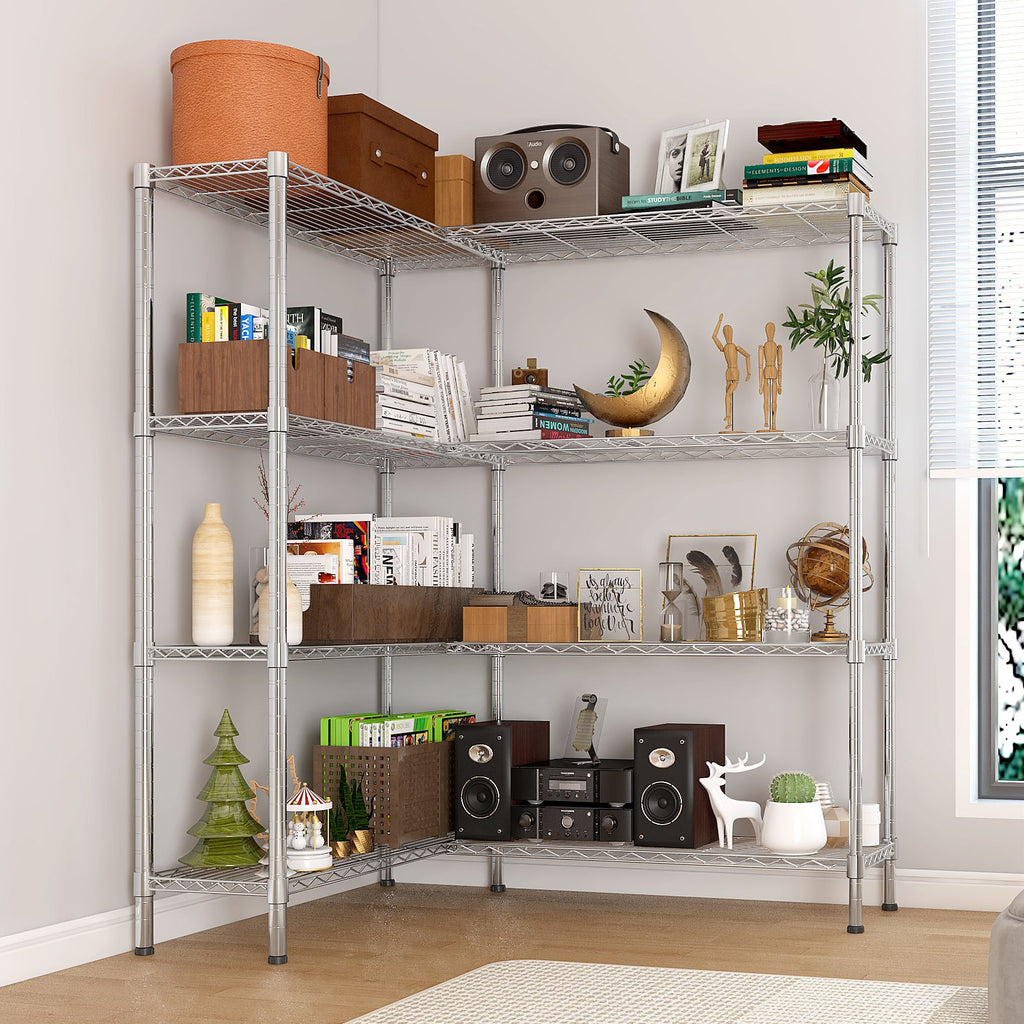 58''W Adjustable Storage Shelves 1200LBS NSF Wire Shelving Unit 4 Tier Metal Shelving for Storage Rack Shelves for Storage Heavy Duty Garage Shelf Pantry Shelves Kitchen Shelving, 58''W*59.06''H*