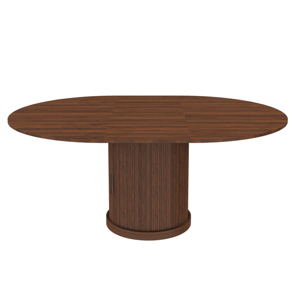 59" Extendable Oval Dining Table Set with 4 Walnut Chairs, 47-59" Rail-Free Expandable Table & 2-Tier Storage, PU Cushioned Solid Wood Chairs, Pedestal Base Kitchen Set for 4-6