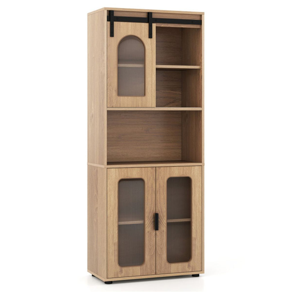 59" Freestanding Storage Cabinet with Sliding Door & Adjustable Feet, Modern Floor Cabinet for Bathroom Living Room