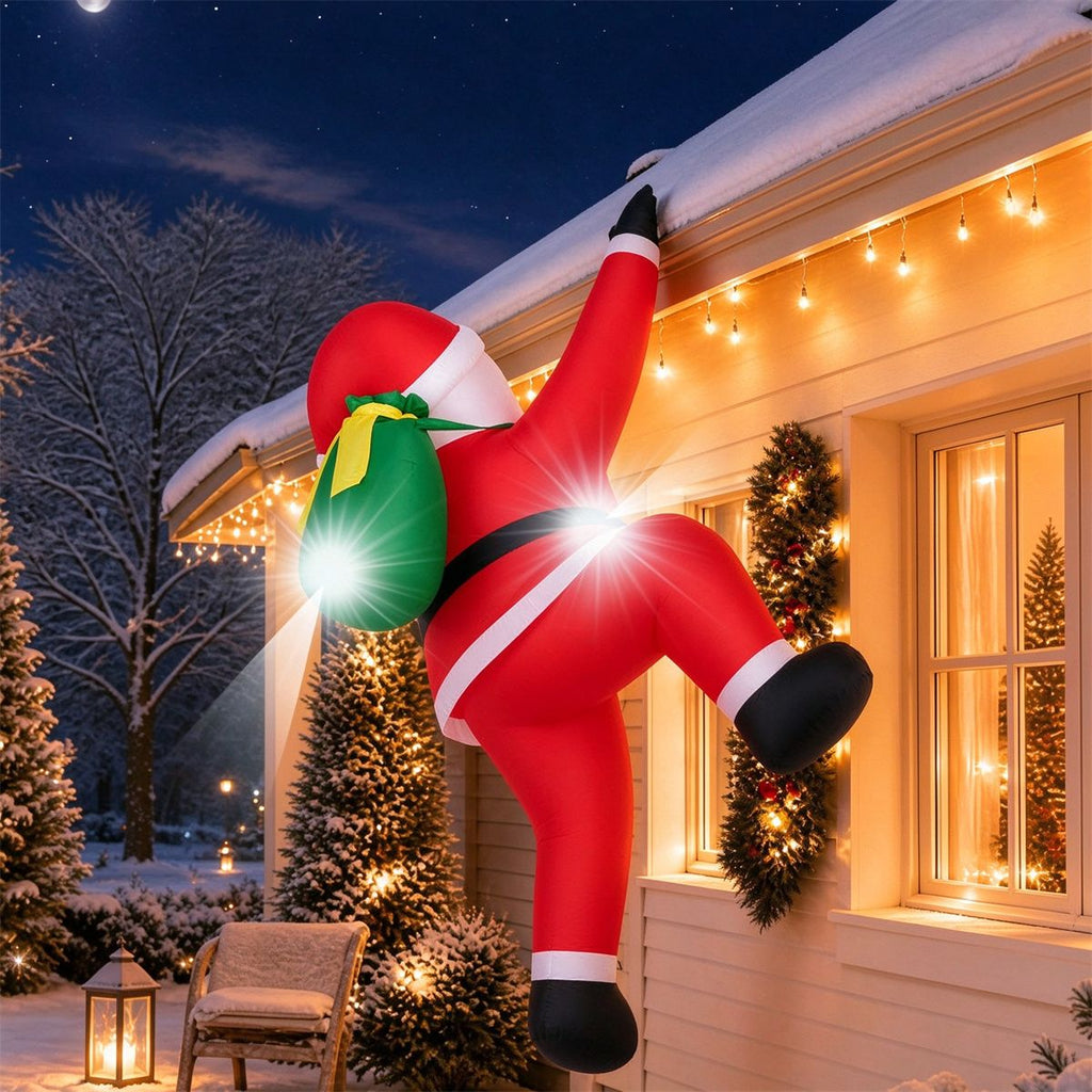 5.9 FT Hanging Climbing Santa Inflatable Christmas Decoration with Built-in LED Lights, Polyester Blow Up Santa for Porch Garden