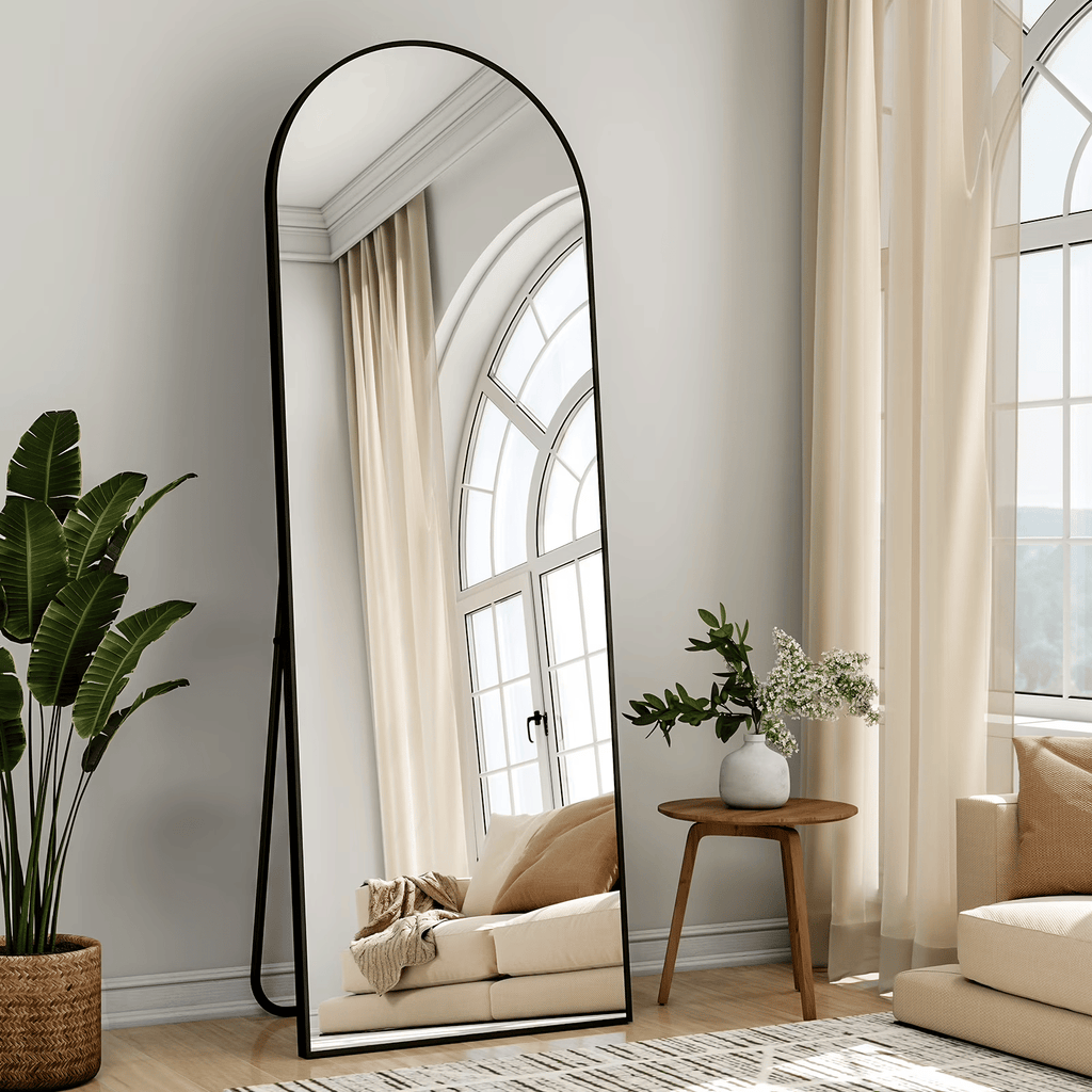 59"x16" Arched Full Length Mirror Freestanding Full Body Floor Mirror, Black