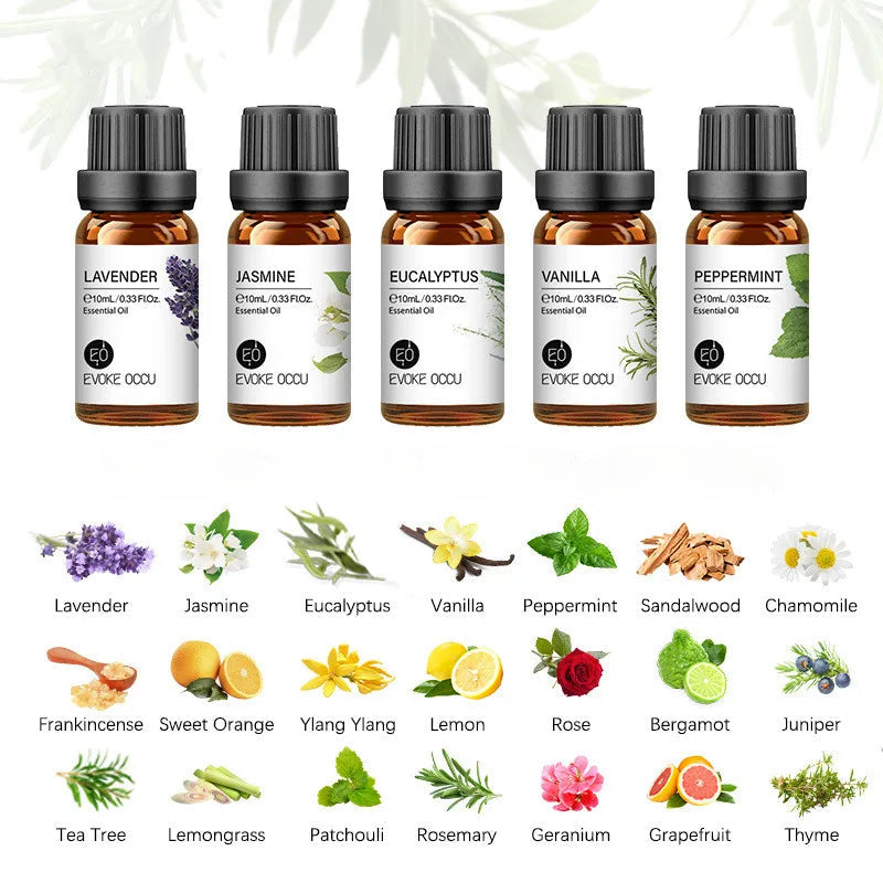 10ml Essential Oil Organic Plant 34 FLAVOR for Diffuser, Humidifier, Massage, Sleep, Bath, Soap,SPA, DIY Scented Candle Perfume