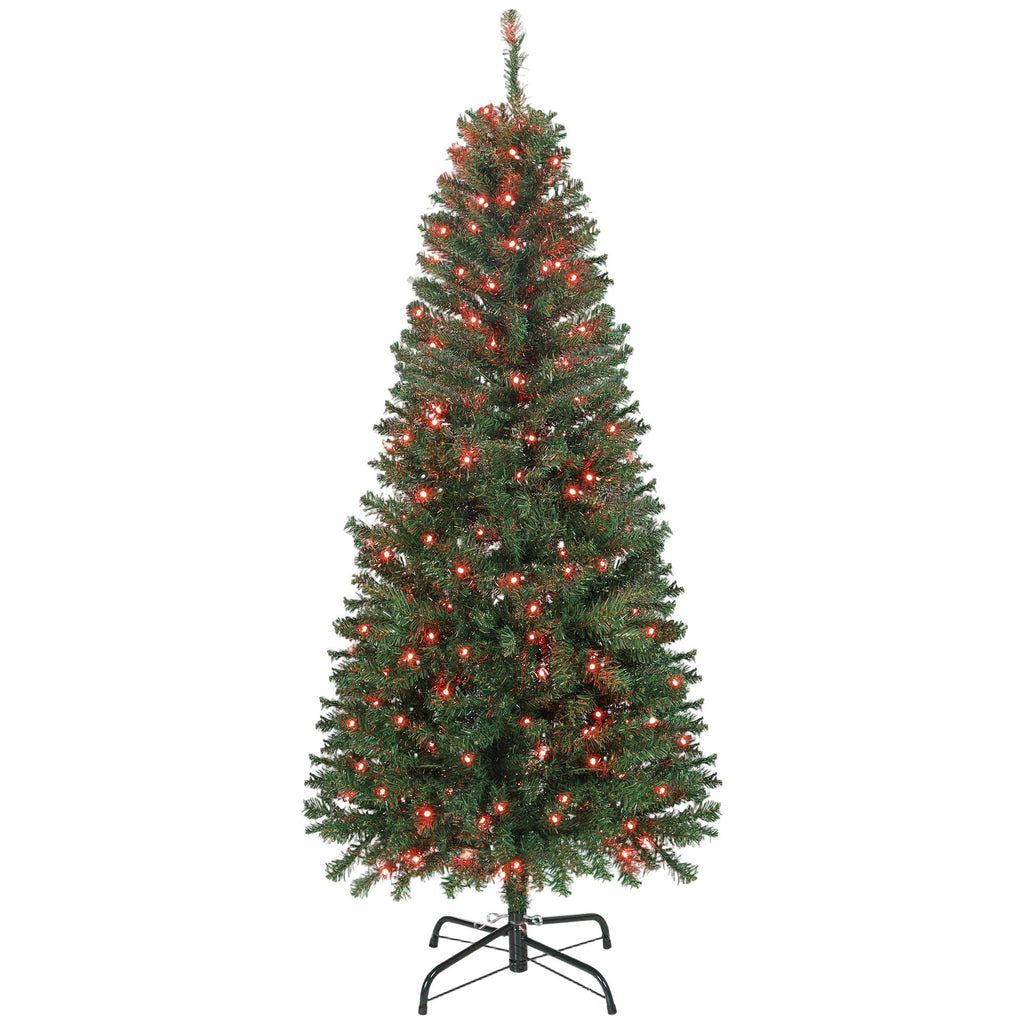 5ft Artificial Christmas Tree with Colorful DIY Synchronized Lights, Remote, Hinged Slim Fir with Daily Timer