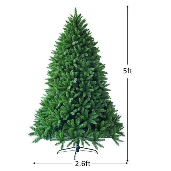 5FT Artificial Green Christmas Tree - 600 Realistic PVC Tips, Hinged Design, Sturdy Metal Stand