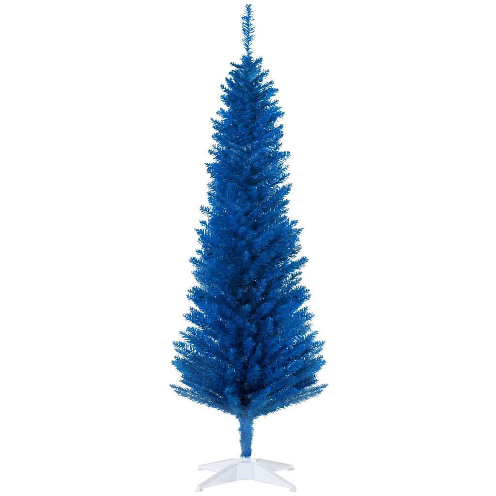 5FT Decorated Christmas Tree, Pencil Christmas Tree with 294 Realistic Branch Tips and Plastic Stand, Blue