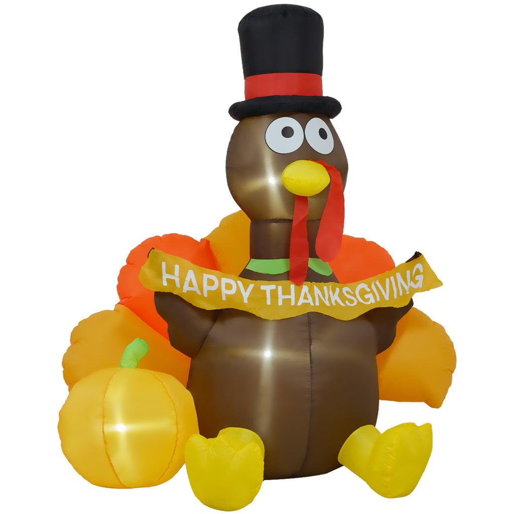 5ft Inflatable Thanksgiving Turkey Pulls Banner with Pumpkin, Blow Up LED Display for Garden Indoor Outdoor