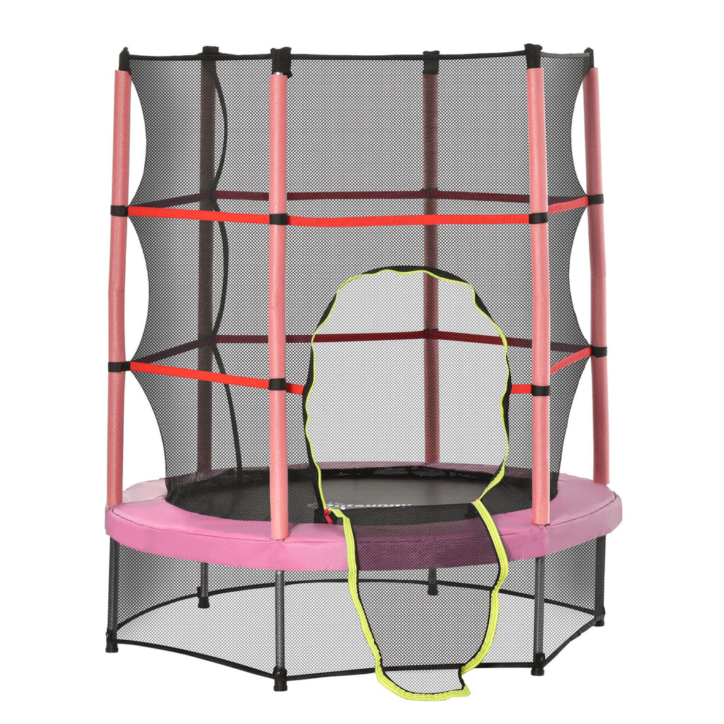 5FT Pink Kids Trampoline with Enclosure Net, Safe Bouncing, for Ages 3 to 6, Indoor/Outdoor Use