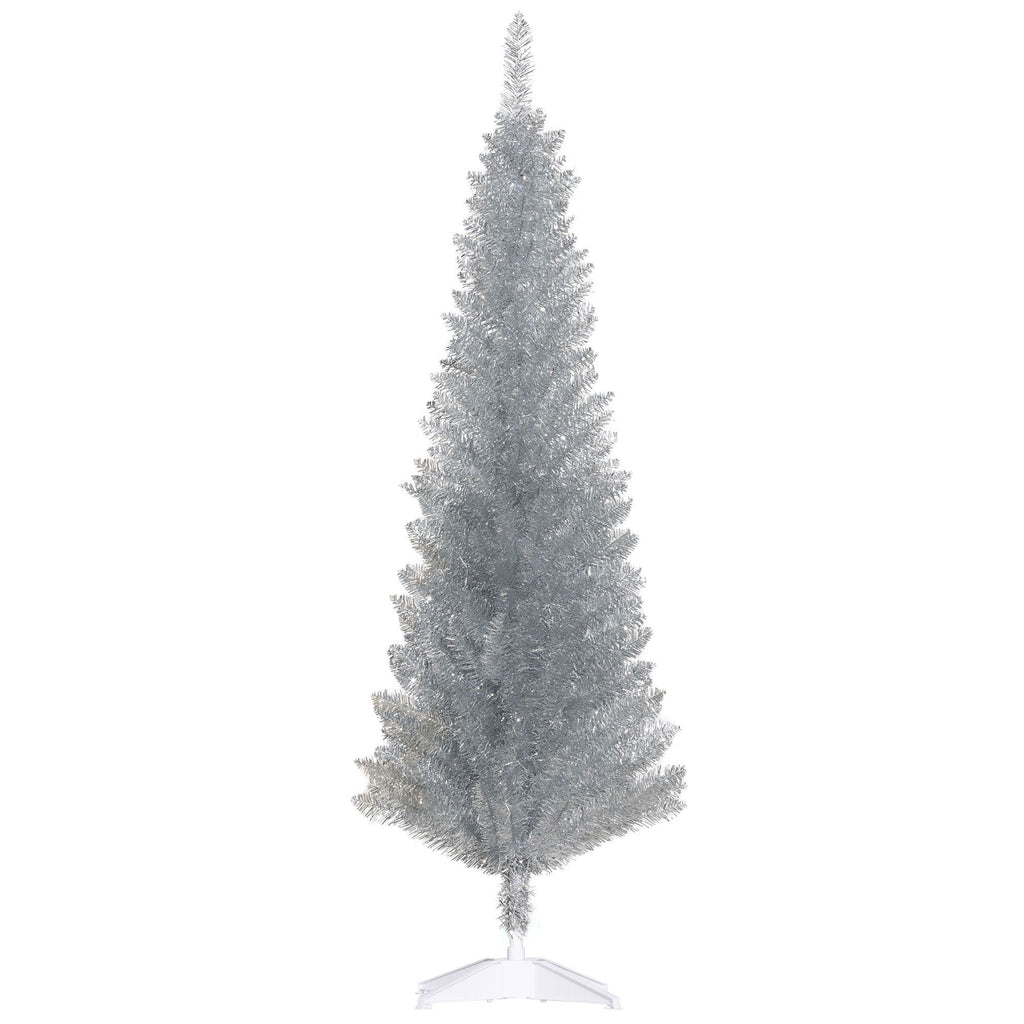 5ft PreLit Pencil Artificial Christmas Tree with Realistic Branches and 618 Tips, Plastic Base, Silver