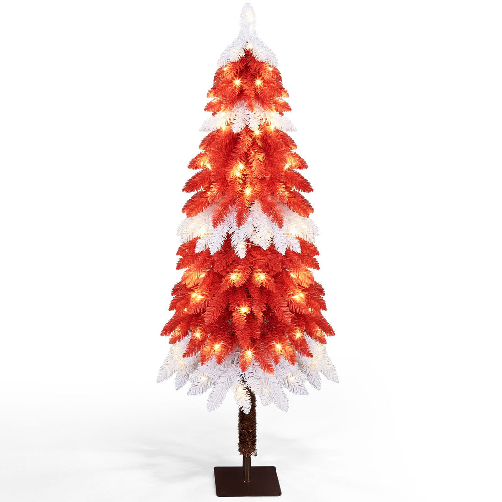 5FT Red & White Drooping Tree, 303 PVC Tips, 100 Warm White Lights with 8 Modes & Remote, US Plug