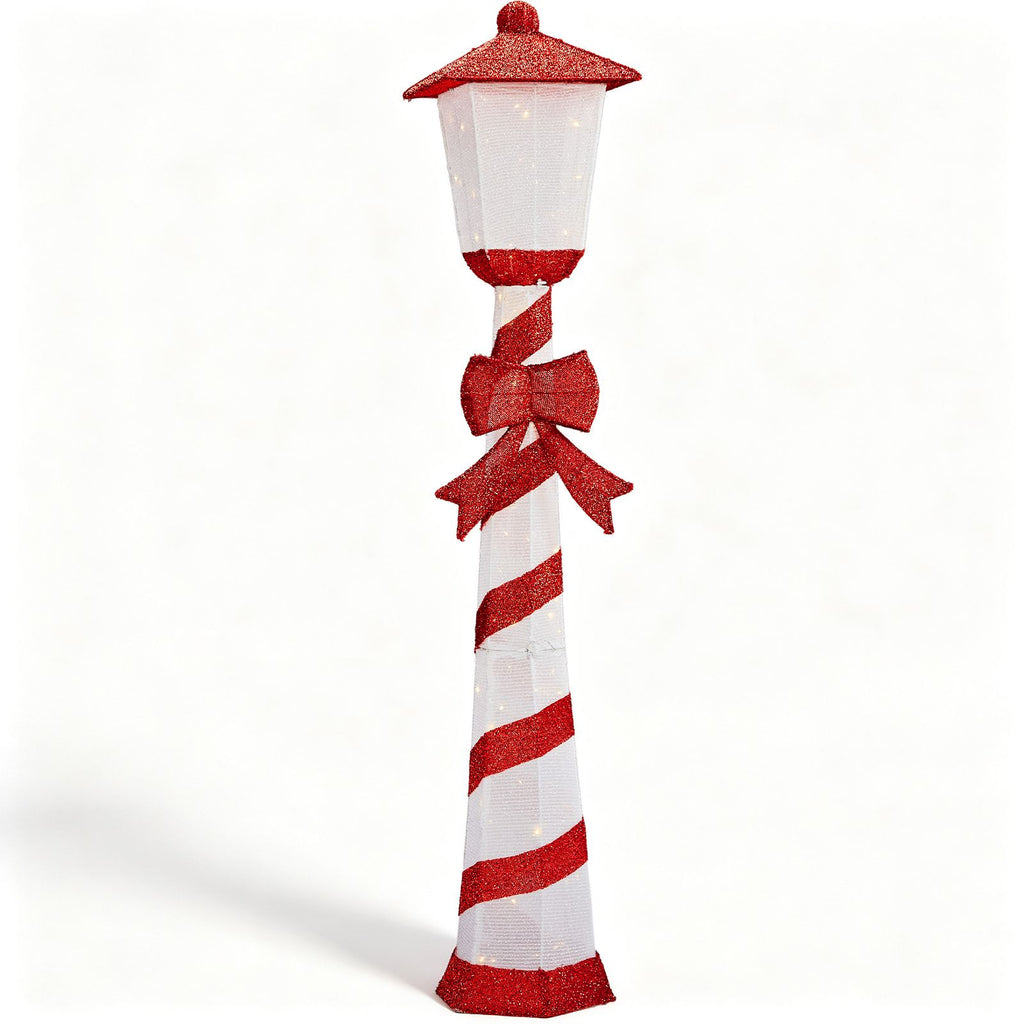5FT Red & White Lighthouse with 110 Warm White LEDs, Fabric-Covered Christmas Light Decor, US Plug